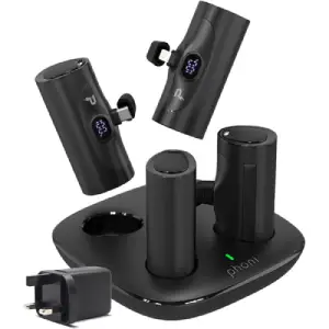 Phoni 4-in-1 Power Bank Station with Built-in Display and Kickstand Compatible With Lightning for iPhone 15/14, Samsung S24/S23/S22, Huawei, Xiaomi - 5000mAh,  4 Pieces